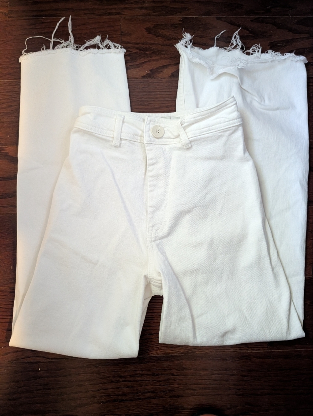 Zara White Cropped Frayed-Hem Jeans